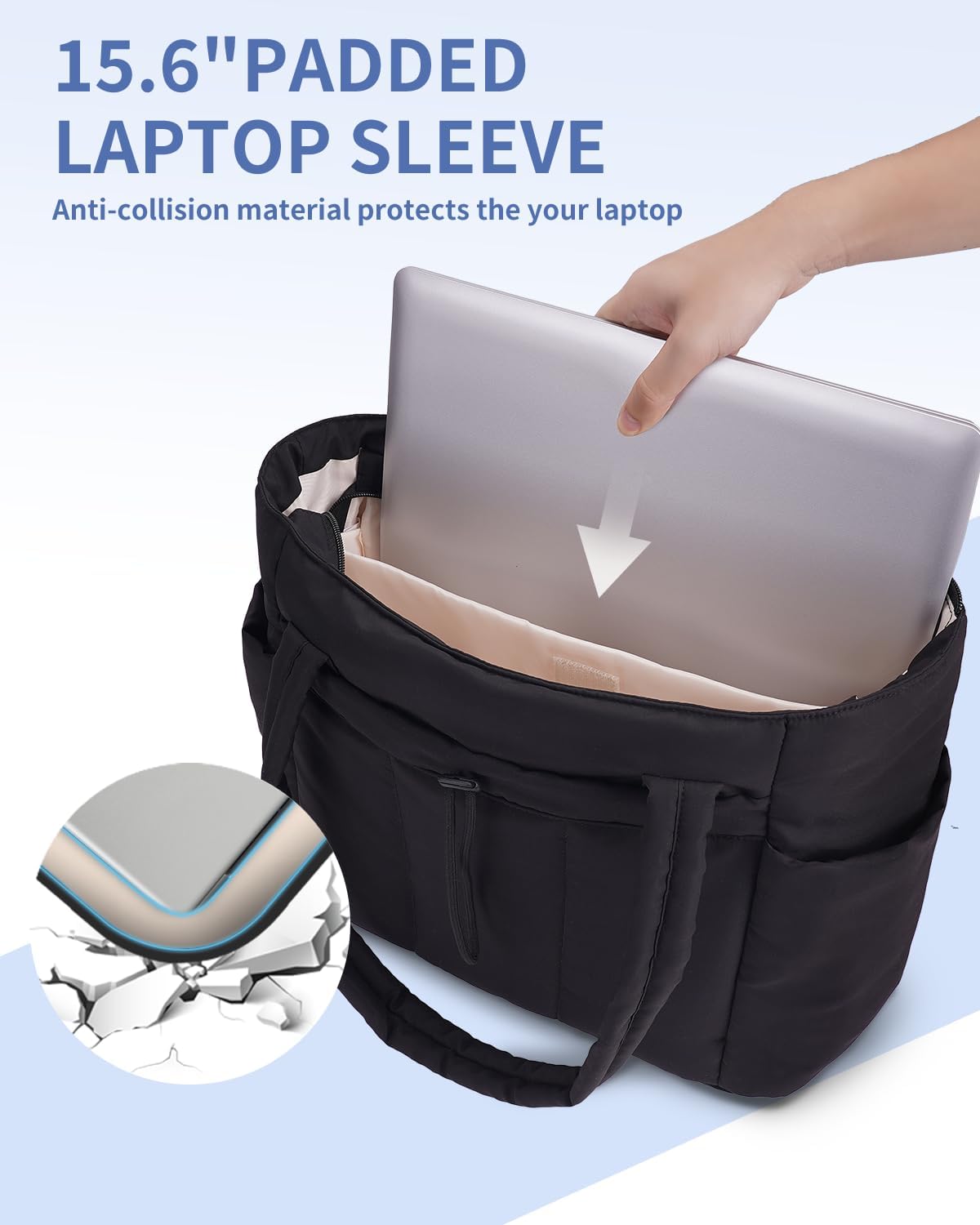 Quilted Puffer Tote with Tumbler Holder and Laptop Sleeve