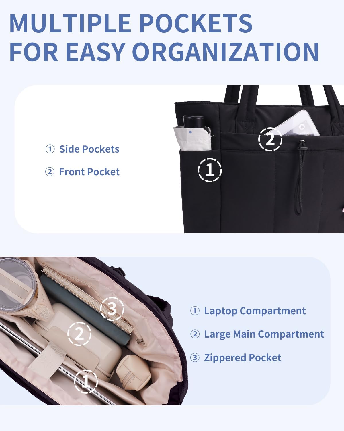 Quilted Puffer Tote with Tumbler Holder and Laptop Sleeve