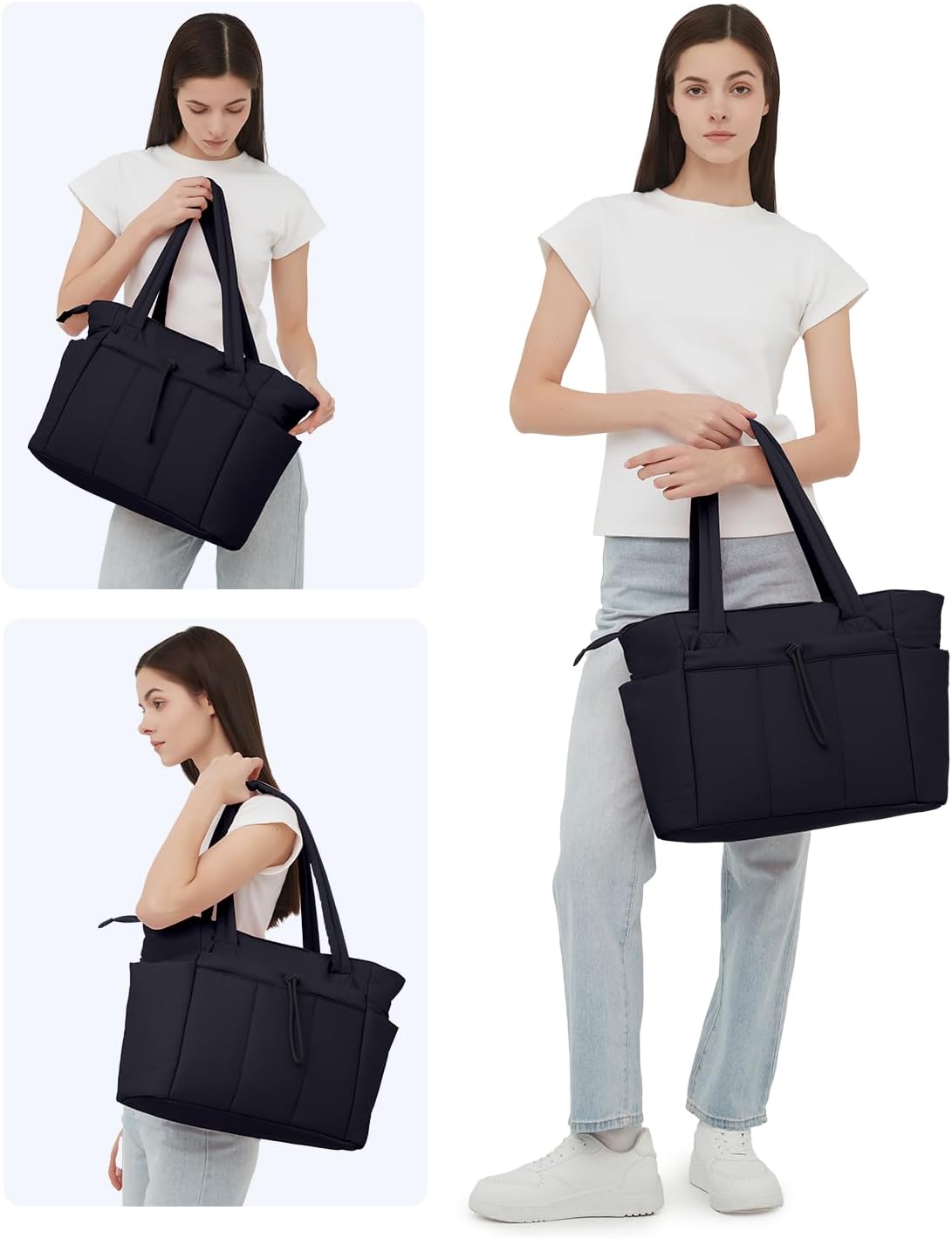 Quilted Puffer Tote with Tumbler Holder and Laptop Sleeve