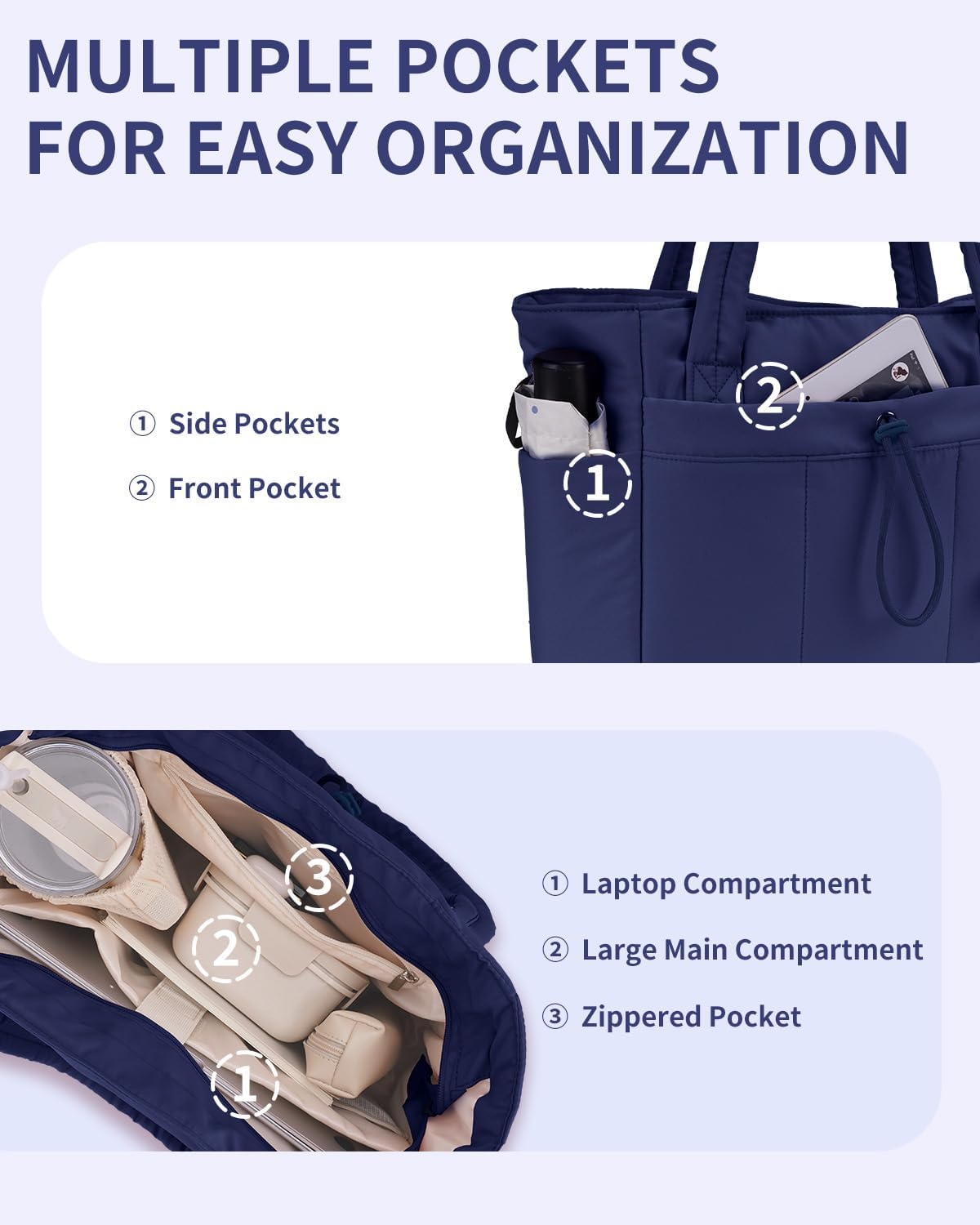 Quilted Puffer Tote with Tumbler Holder and Laptop Sleeve