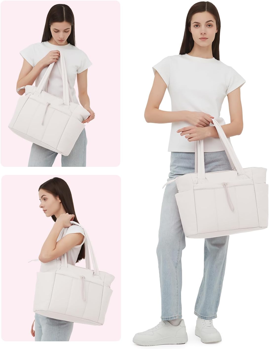 Quilted Puffer Tote with Tumbler Holder and Laptop Sleeve
