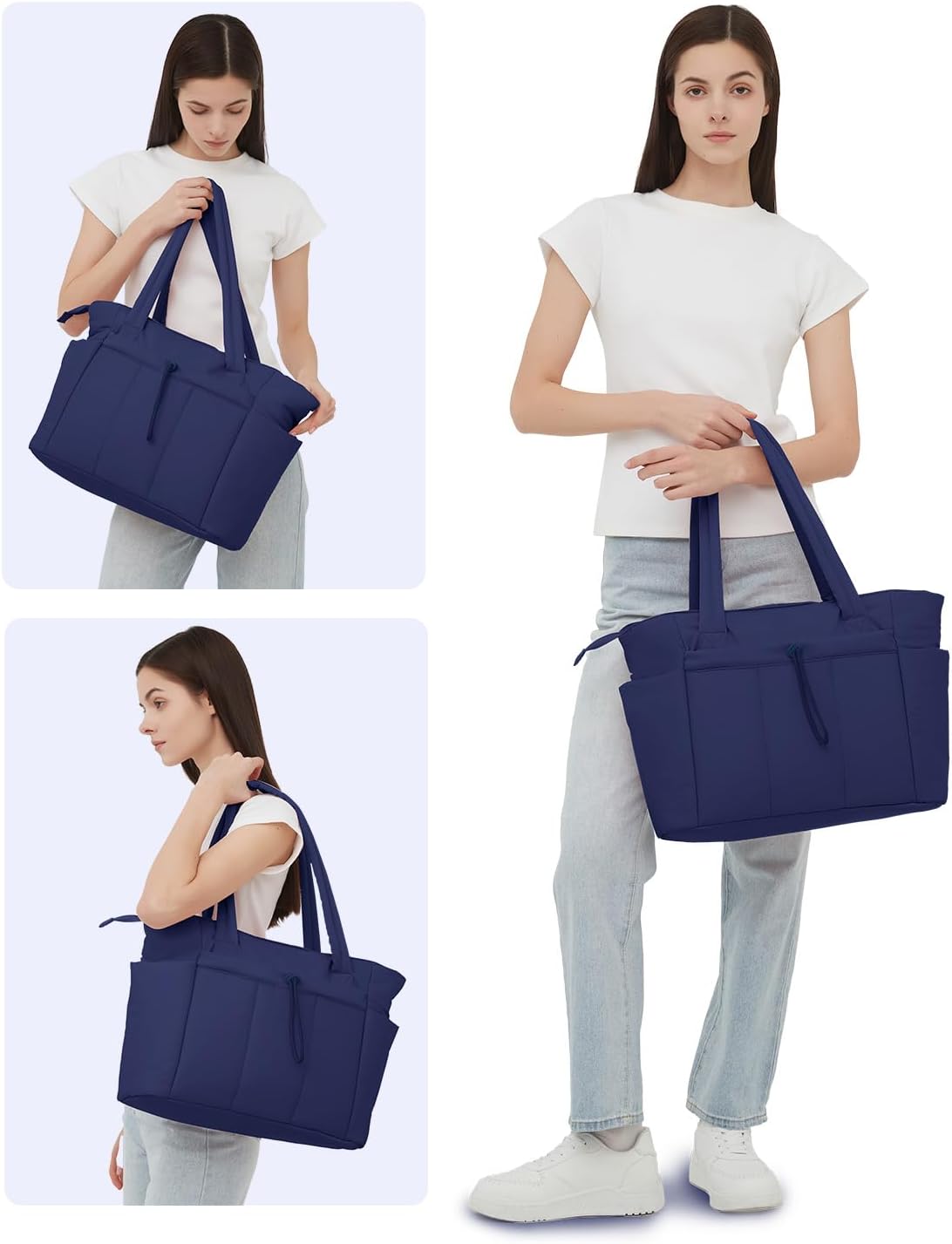Quilted Puffer Tote with Tumbler Holder and Laptop Sleeve