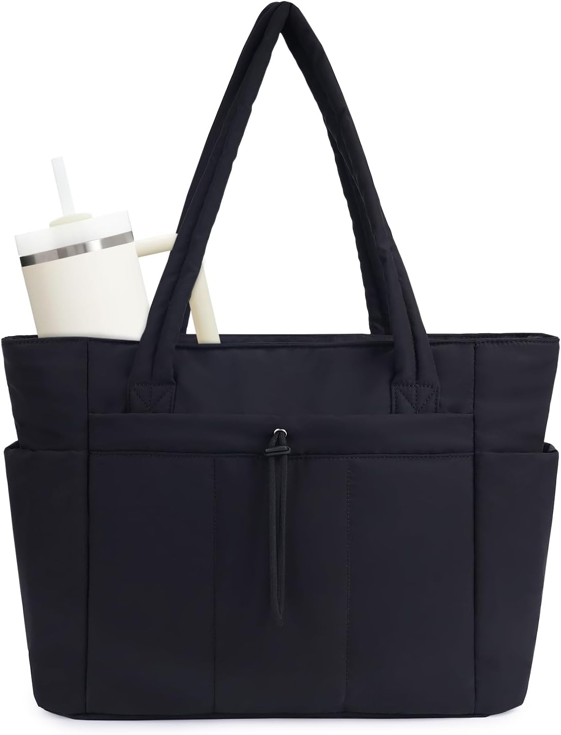 Quilted Puffer Tote with Tumbler Holder and Laptop Sleeve