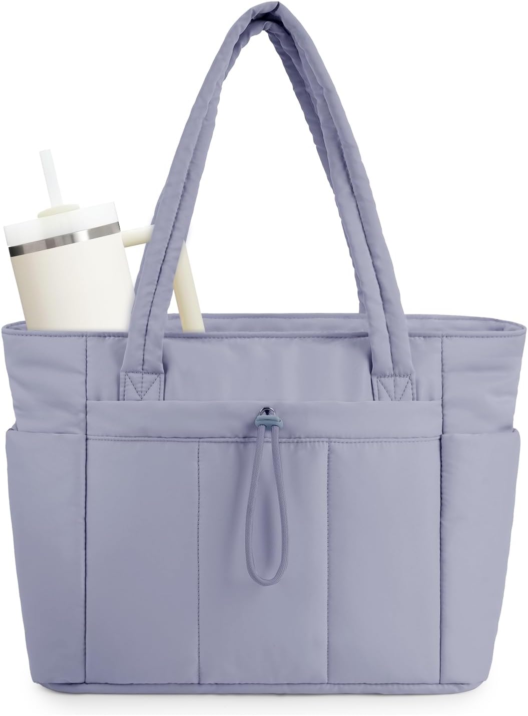 Quilted Puffer Tote with Tumbler Holder and Laptop Sleeve