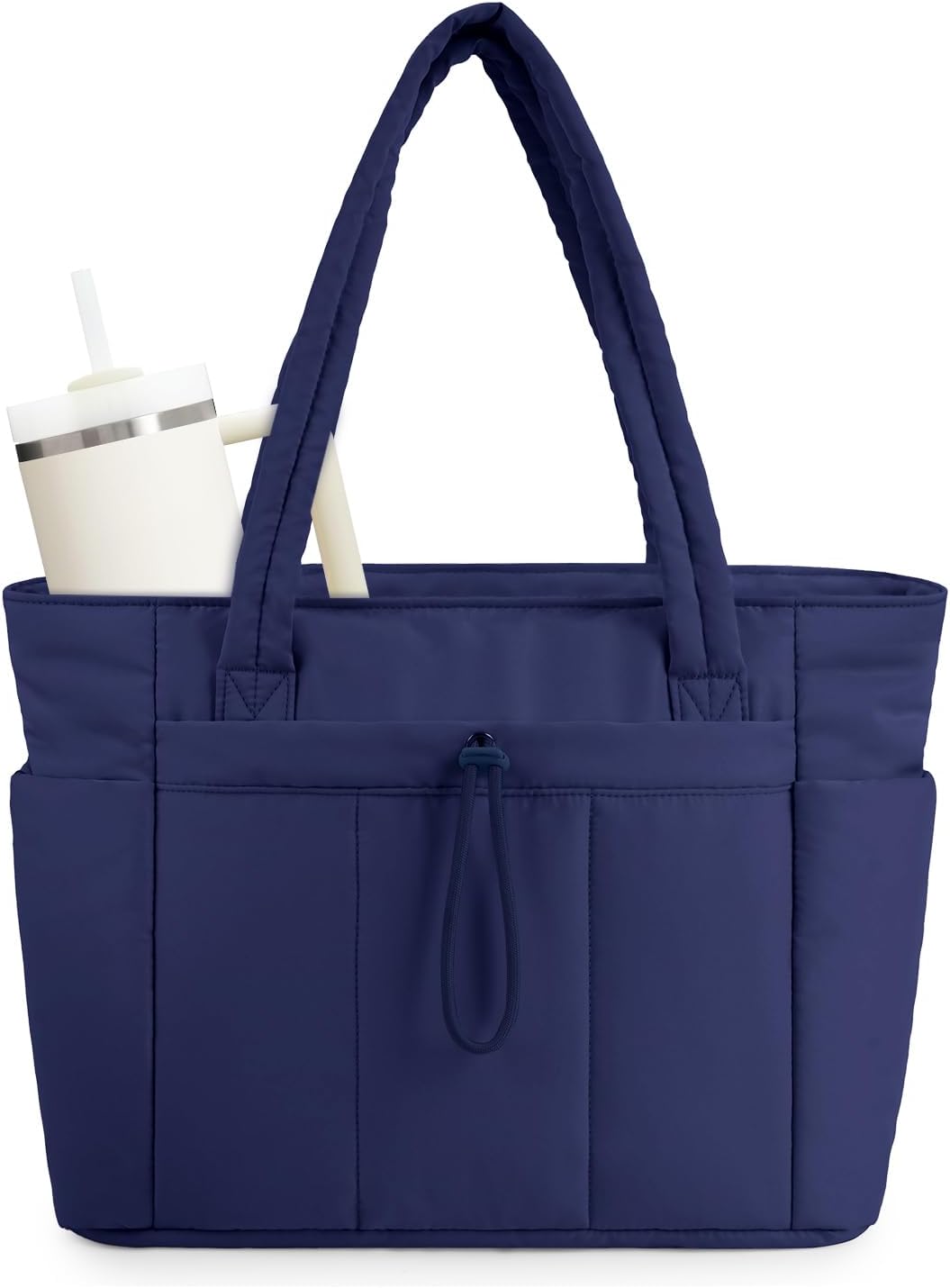 Quilted Puffer Tote with Tumbler Holder and Laptop Sleeve
