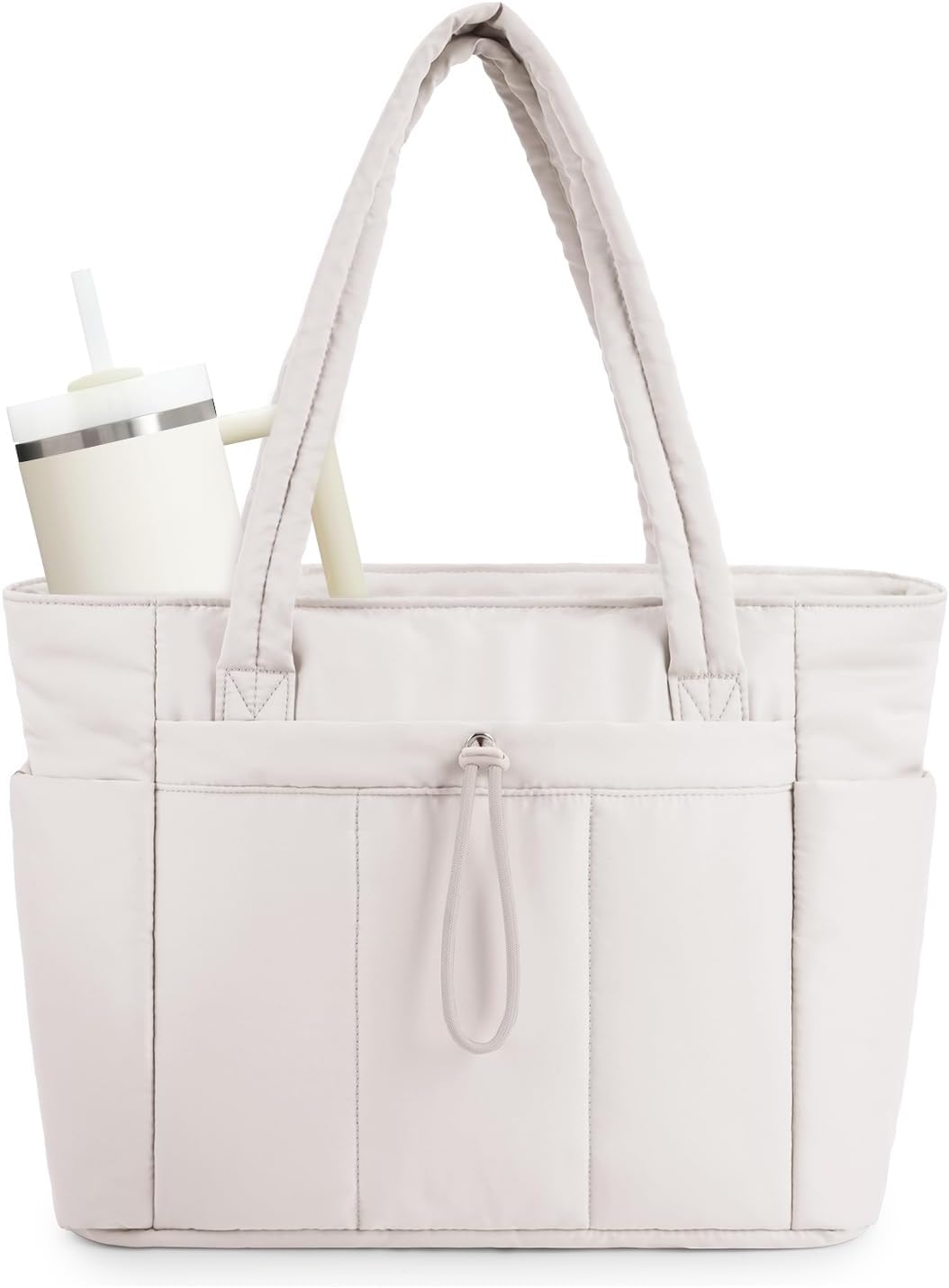 Quilted Puffer Tote with Tumbler Holder and Laptop Sleeve