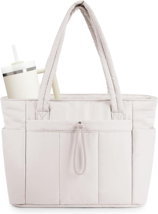 Quilted Puffer Tote with Tumbler Holder and Laptop Sleeve