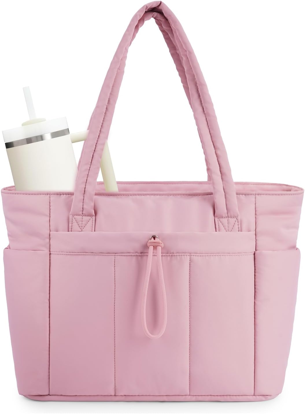 Quilted Puffer Tote with Tumbler Holder and Laptop Sleeve