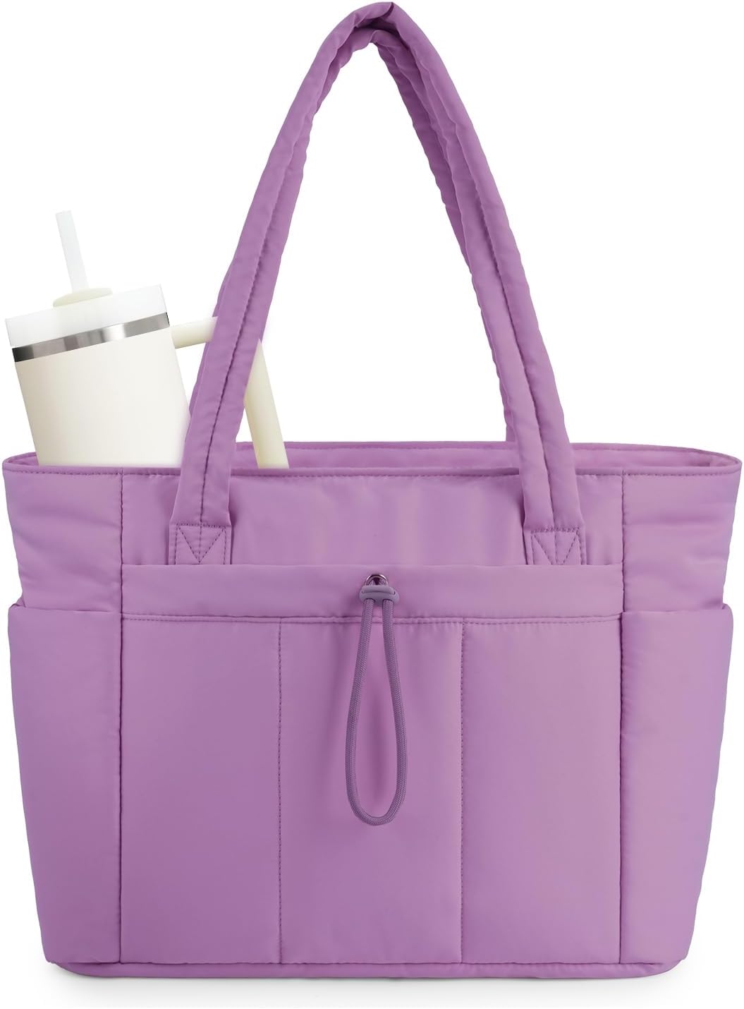 Quilted Puffer Tote with Tumbler Holder and Laptop Sleeve