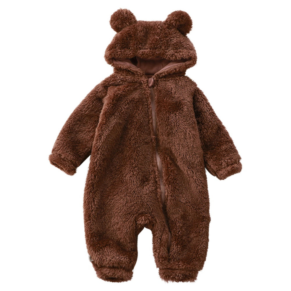 Adorable Bear Hooded Flannel Onesie for Babies