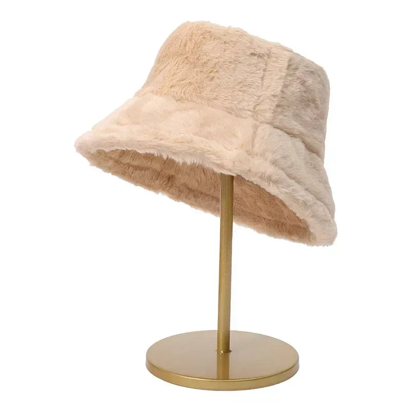 Rabbit Fur Bucket Hat for Women - Warm Autumn Style