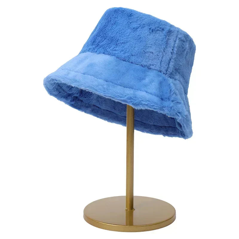 Rabbit Fur Bucket Hat for Women - Warm Autumn Style