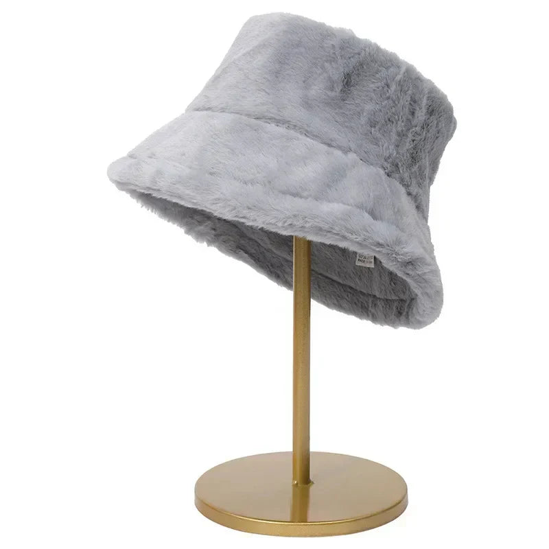 Rabbit Fur Bucket Hat for Women - Warm Autumn Style