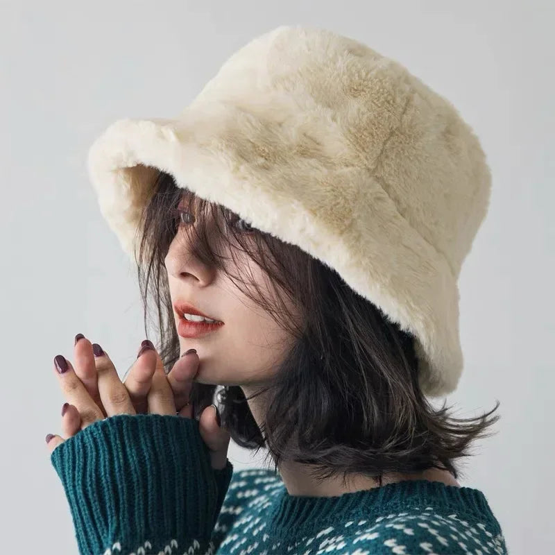 Rabbit Fur Bucket Hat for Women - Warm Autumn Style