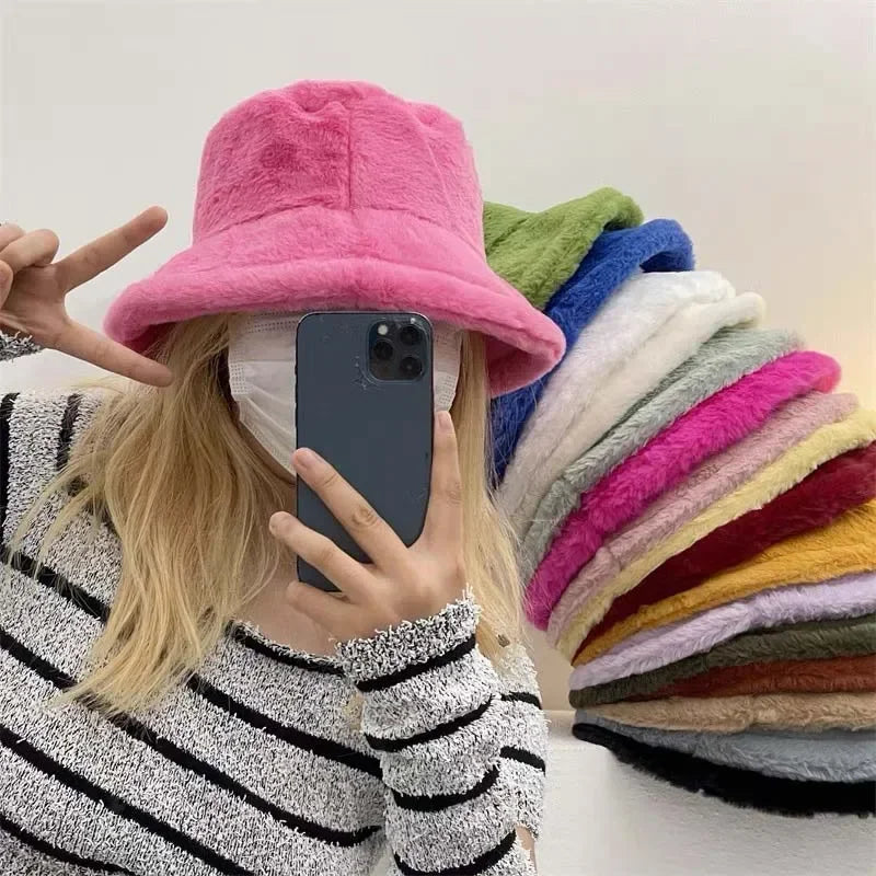 Rabbit Fur Bucket Hat for Women - Warm Autumn Style