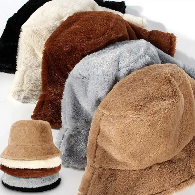 Rabbit Fur Bucket Hat for Women - Warm Autumn Style