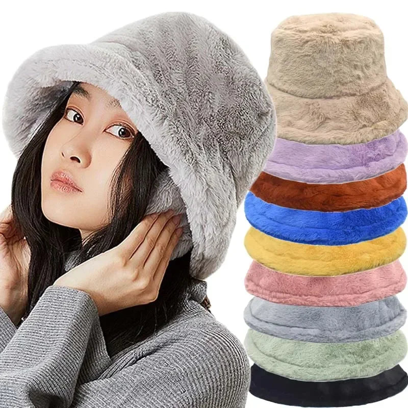 Rabbit Fur Bucket Hat for Women - Warm Autumn Style