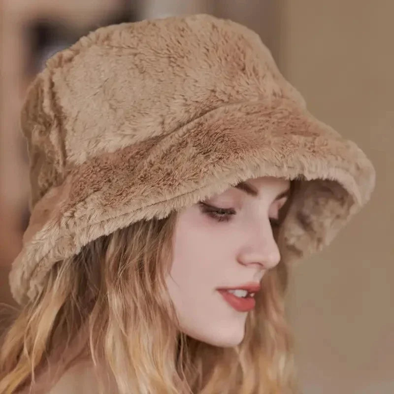 Rabbit Fur Bucket Hat for Women - Warm Autumn Style