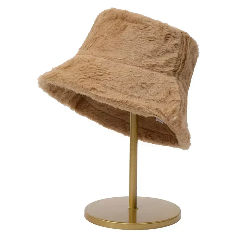 Rabbit Fur Bucket Hat for Women - Warm Autumn Style