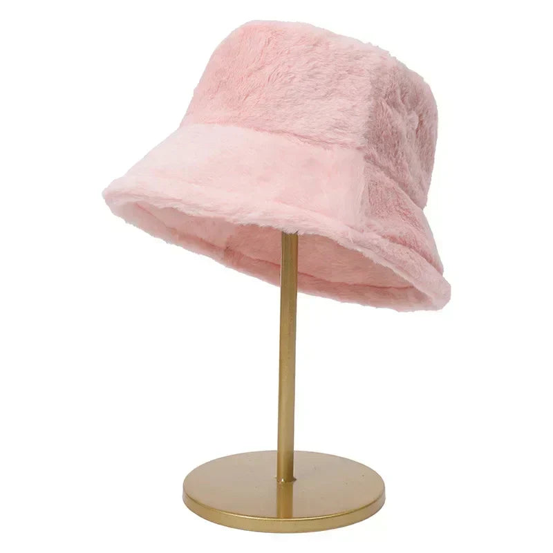 Rabbit Fur Bucket Hat for Women - Warm Autumn Style