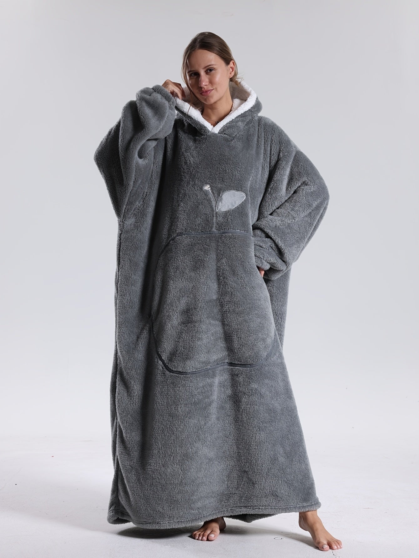 Cozy Wearable Hoodie Blanket with Sleeves and Pocket