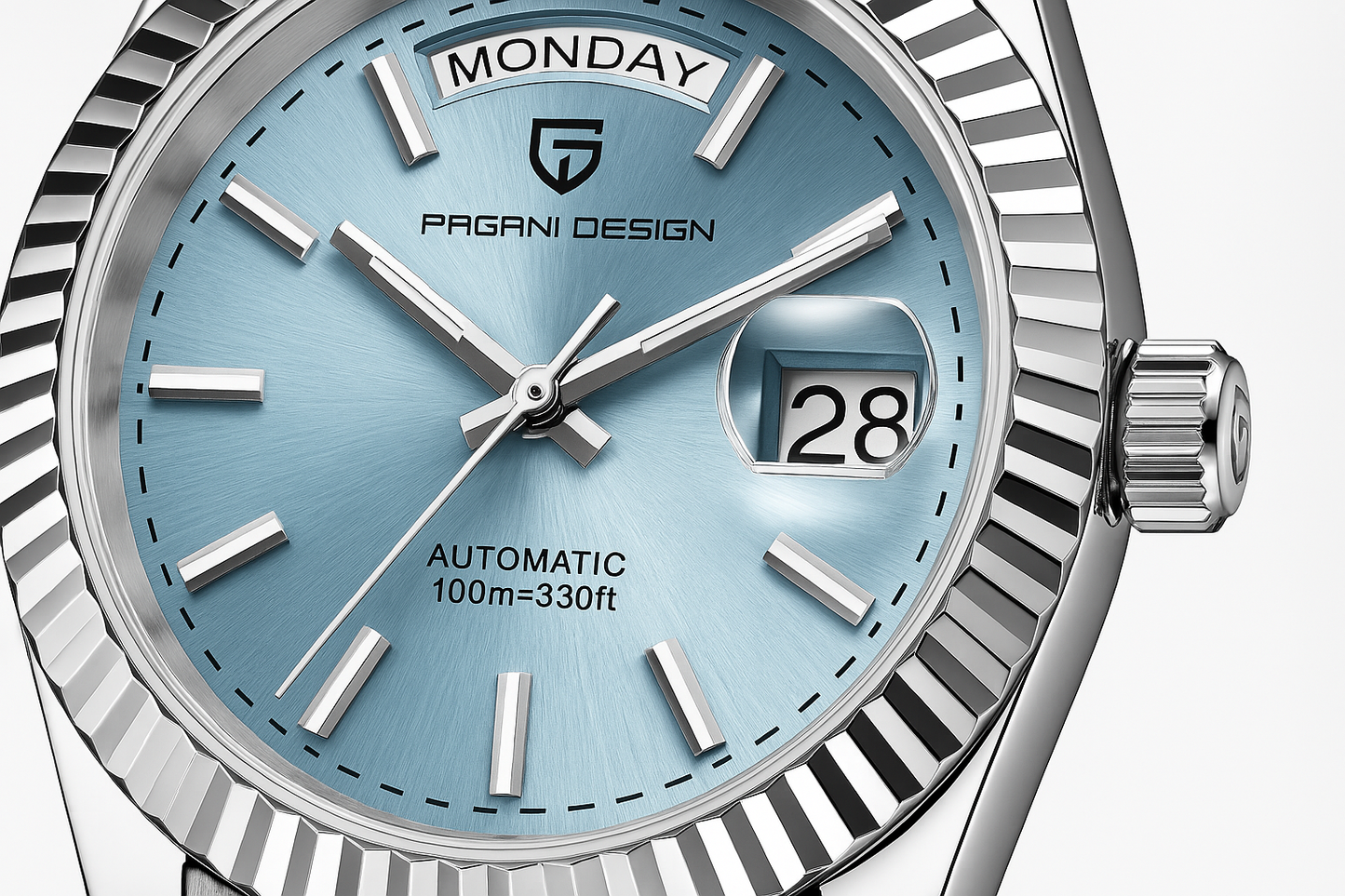 Men's Stainless Steel Automatic Watch with Calendar and Luminous Hands