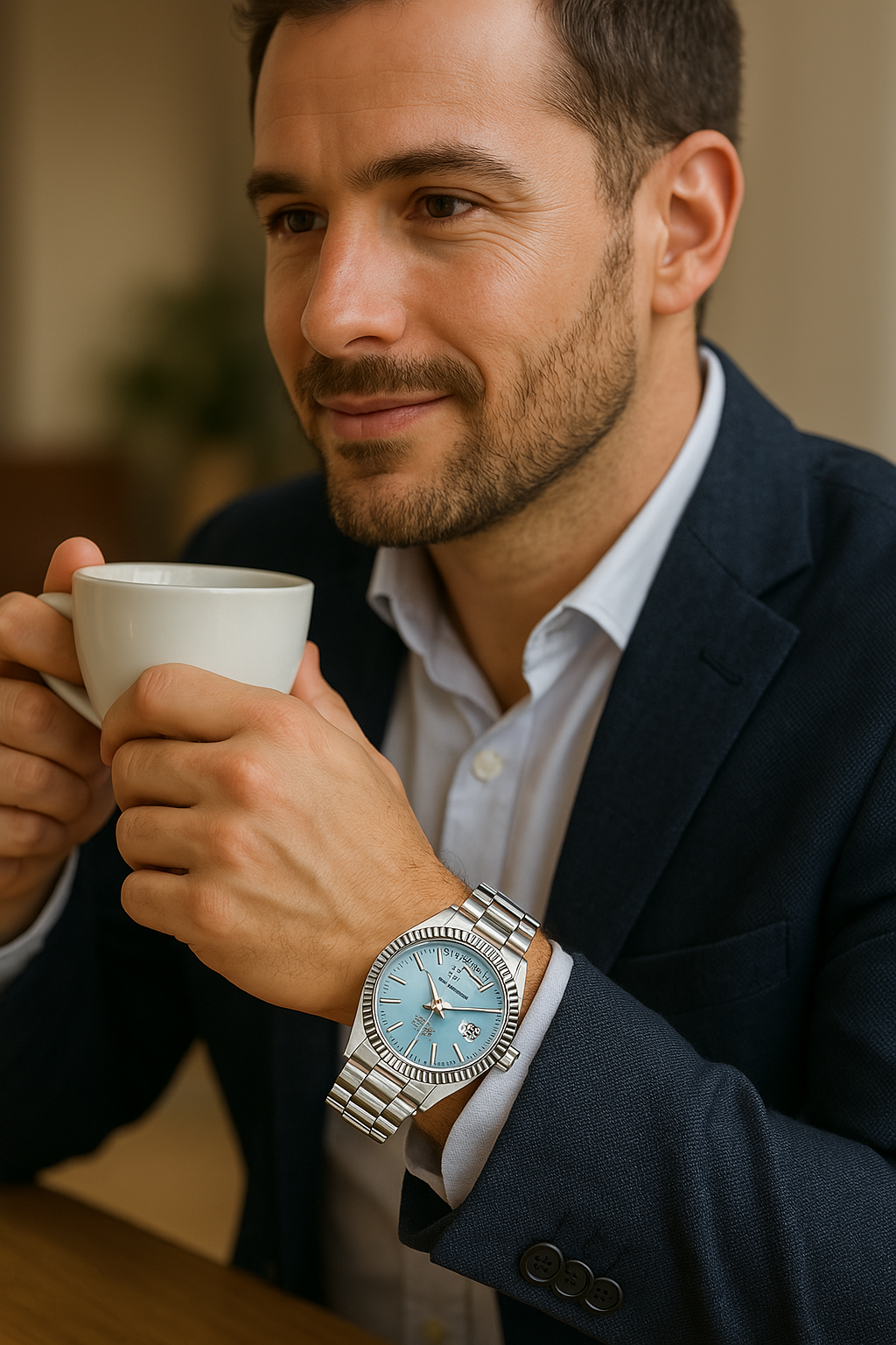 Men's Stainless Steel Automatic Watch with Calendar and Luminous Hands