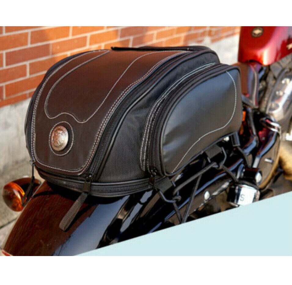Water-Resistant PU Leather Motorcycle Tail Bag with Expandable Storage