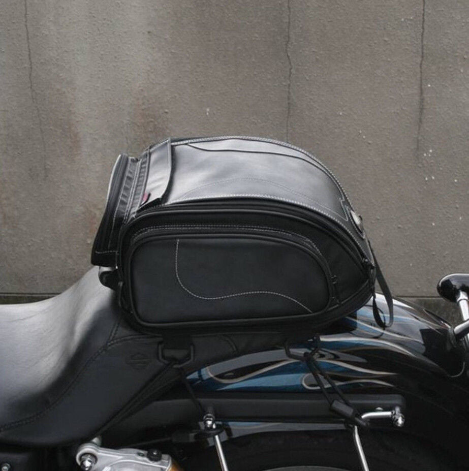 Water-Resistant PU Leather Motorcycle Tail Bag with Expandable Storage