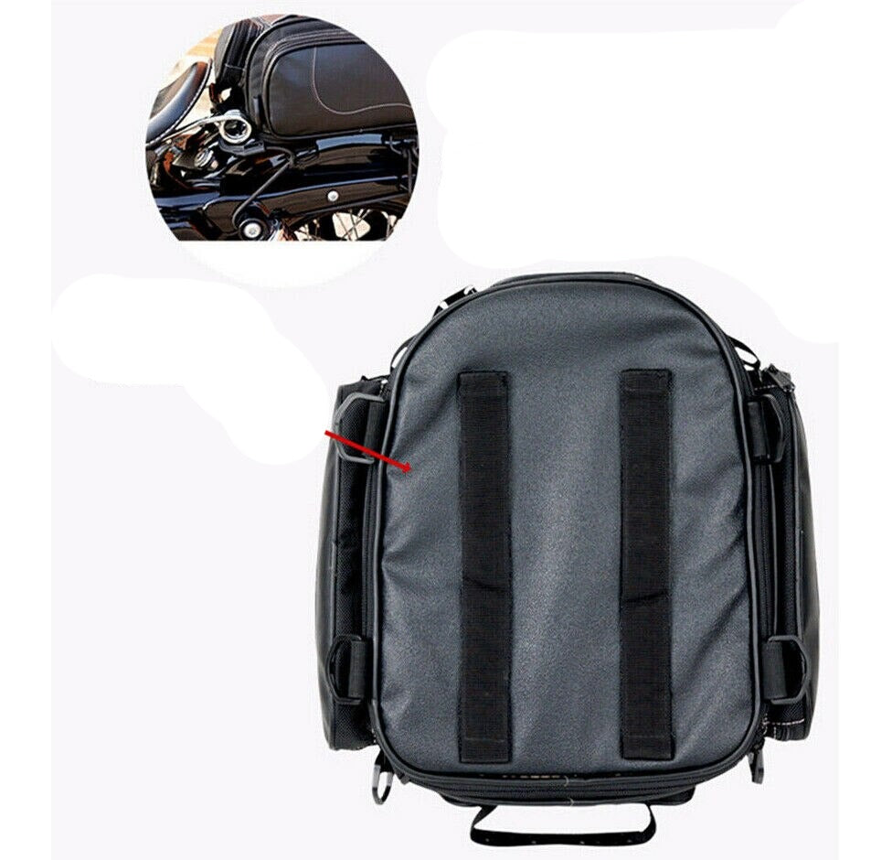 Water-Resistant PU Leather Motorcycle Tail Bag with Expandable Storage