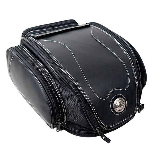 Water-Resistant PU Leather Motorcycle Tail Bag with Expandable Storage