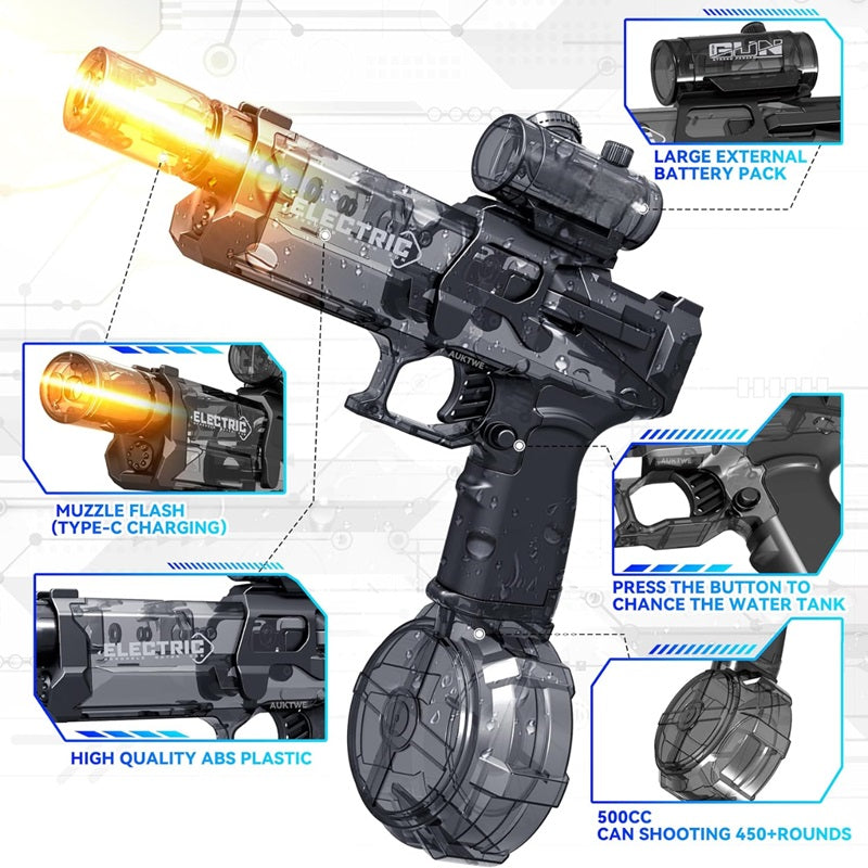 Electric Water Gun with LED Lights and Ergonomic Grip