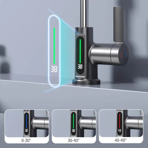 Flexible Kitchen and Bathroom Faucet with LED Temperature Display and Retractable Hose