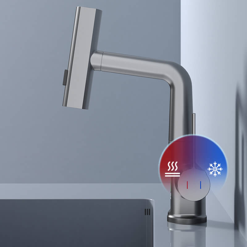 Flexible Kitchen and Bathroom Faucet with LED Temperature Display and Retractable Hose