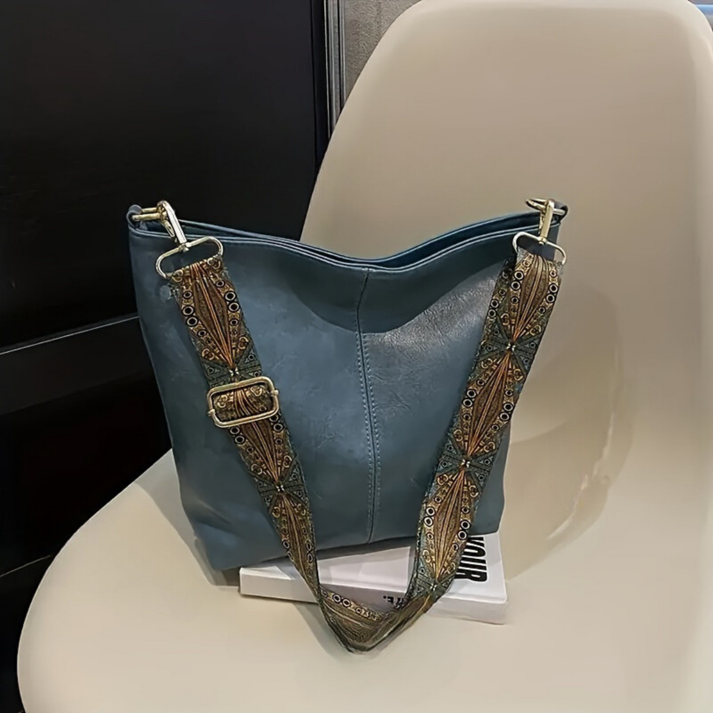Waterproof Leather Handbag with Geometric Print