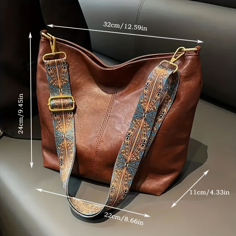Waterproof Leather Handbag with Geometric Print