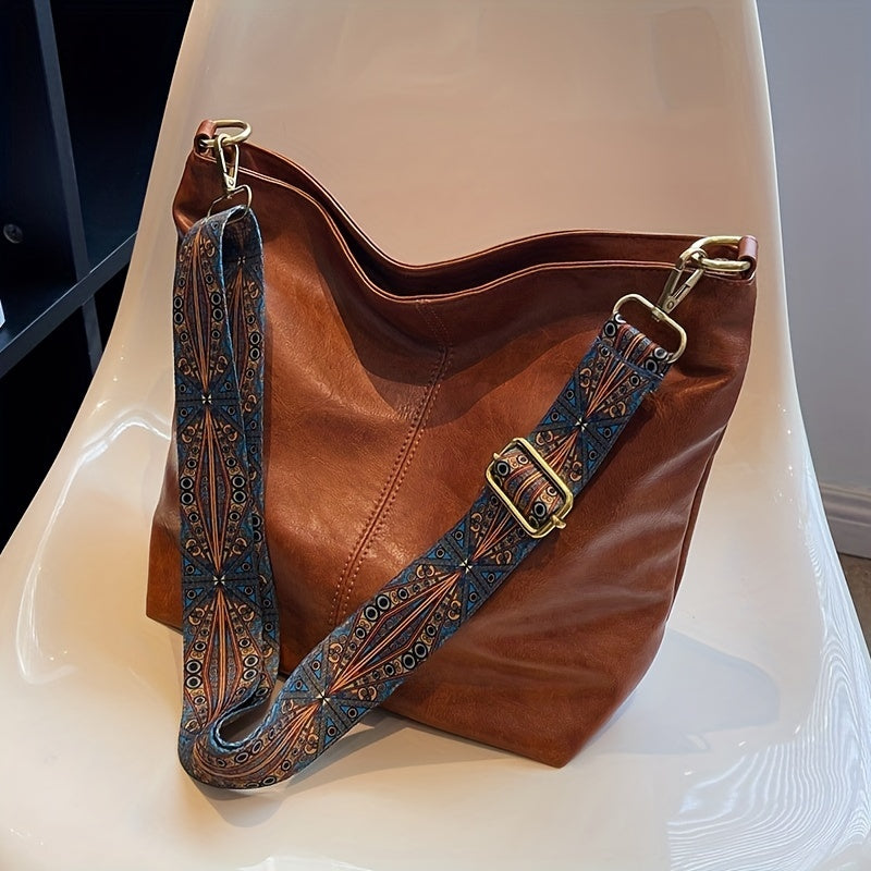 Waterproof Leather Handbag with Geometric Print