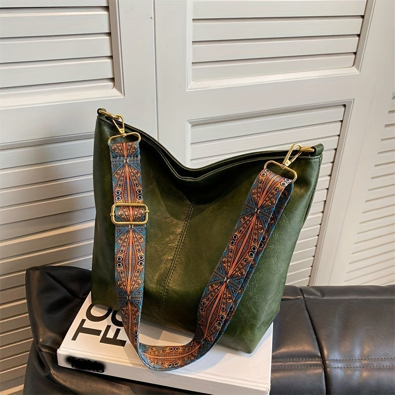 Waterproof Leather Handbag with Geometric Print