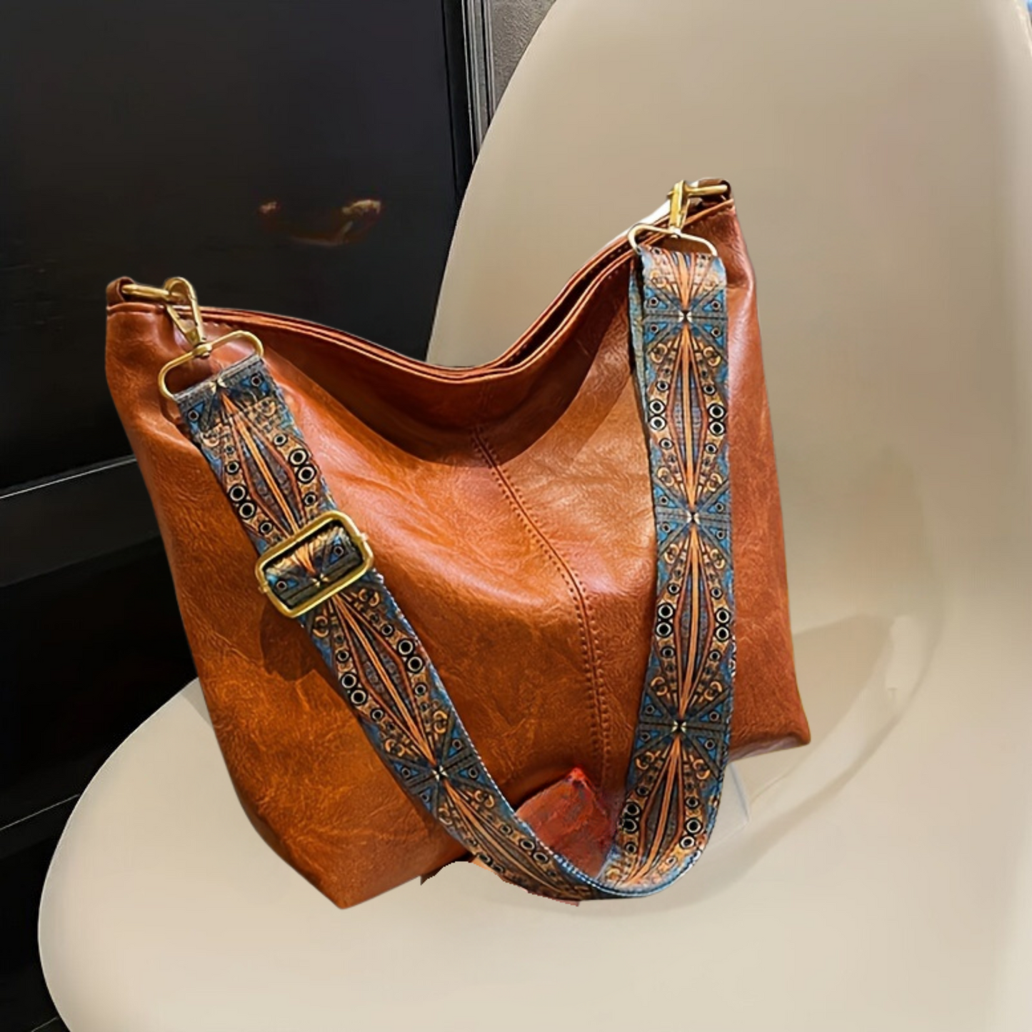 Waterproof Leather Handbag with Geometric Print