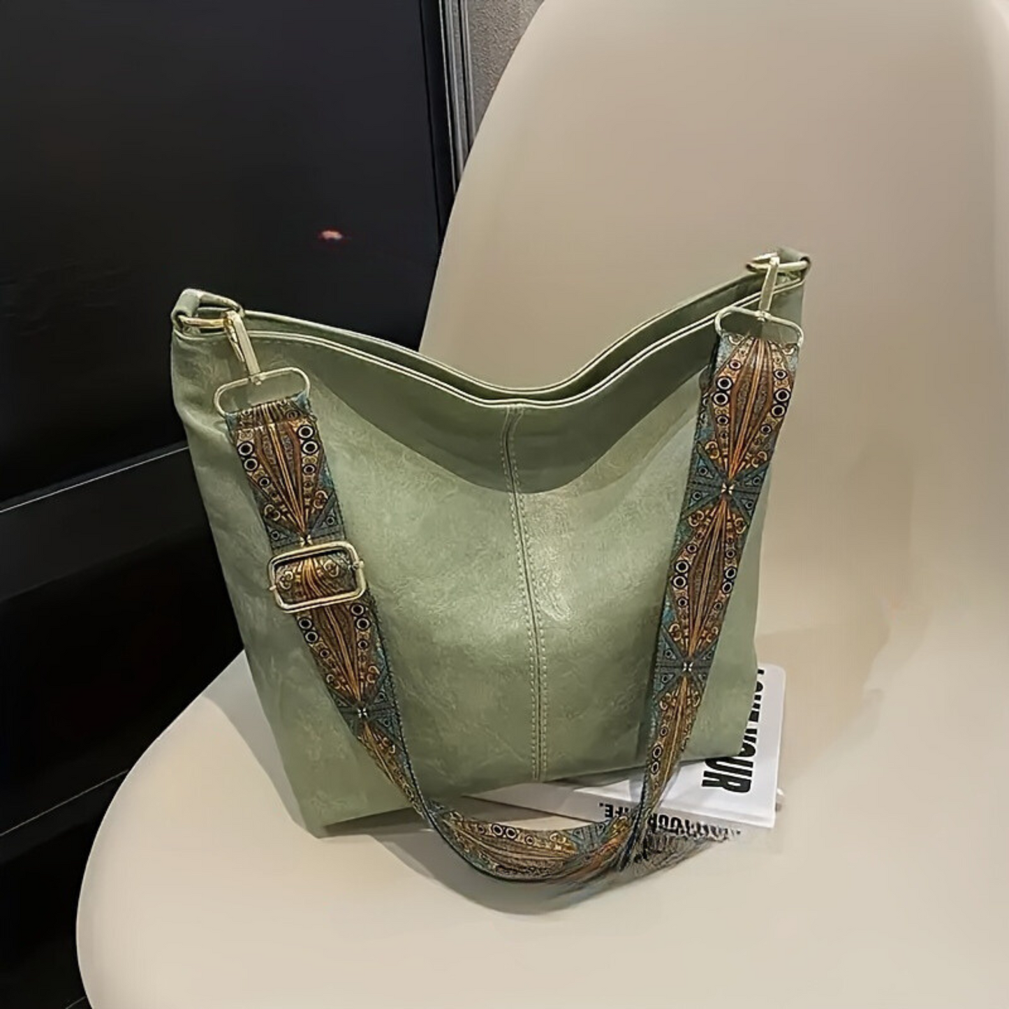 Waterproof Leather Handbag with Geometric Print