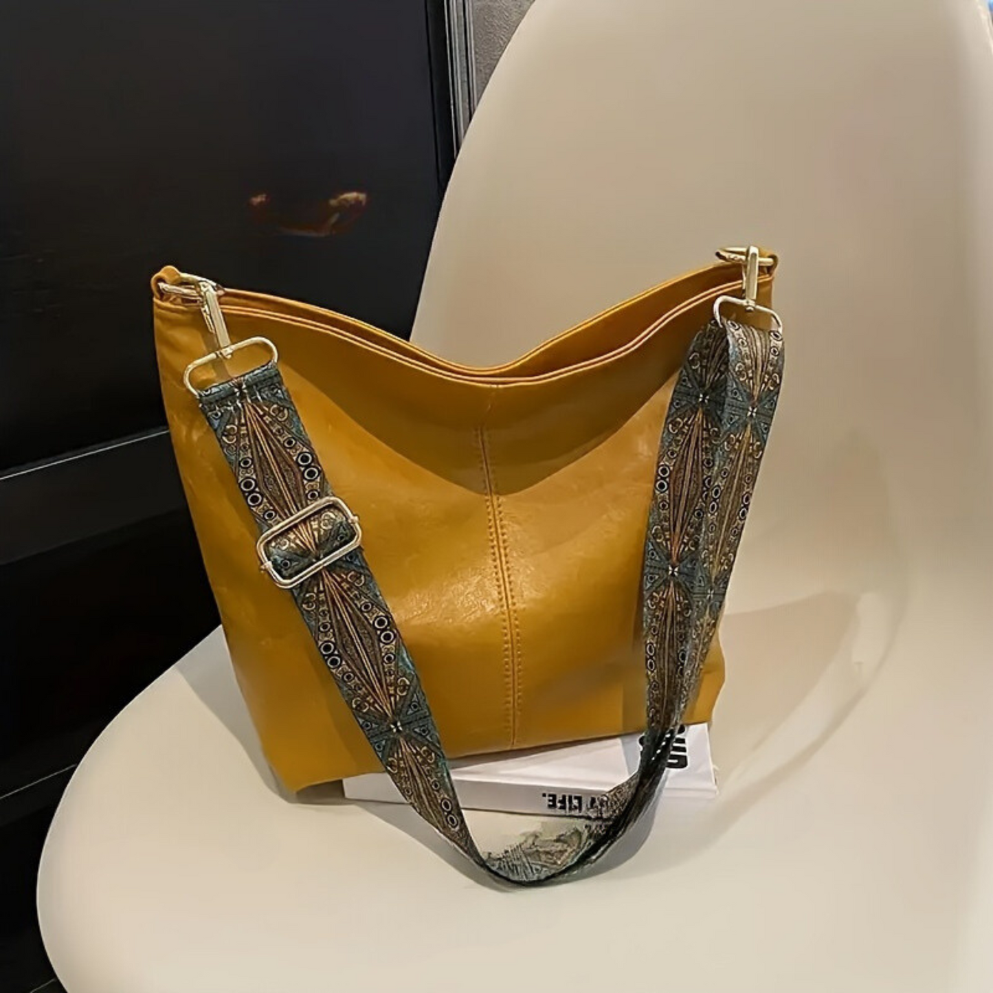 Waterproof Leather Handbag with Geometric Print