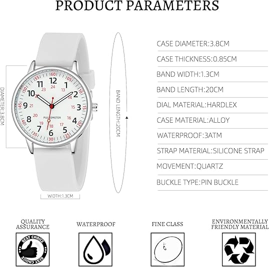 Waterproof Analogue Nurse Watch with Silicone Strap