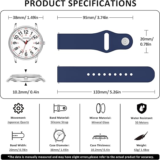 Waterproof Luminous Nurses Watch with Military Time