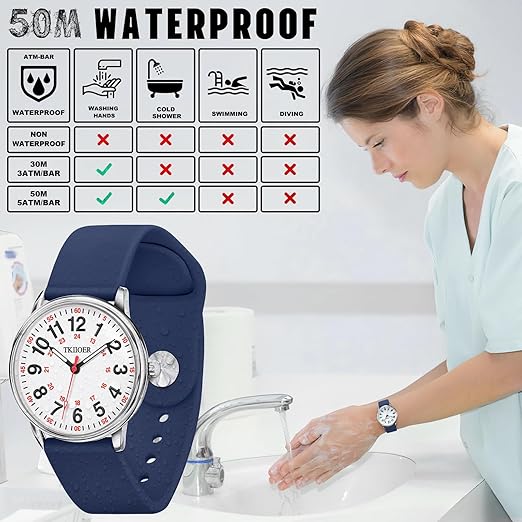 Waterproof Luminous Nurses Watch with Military Time