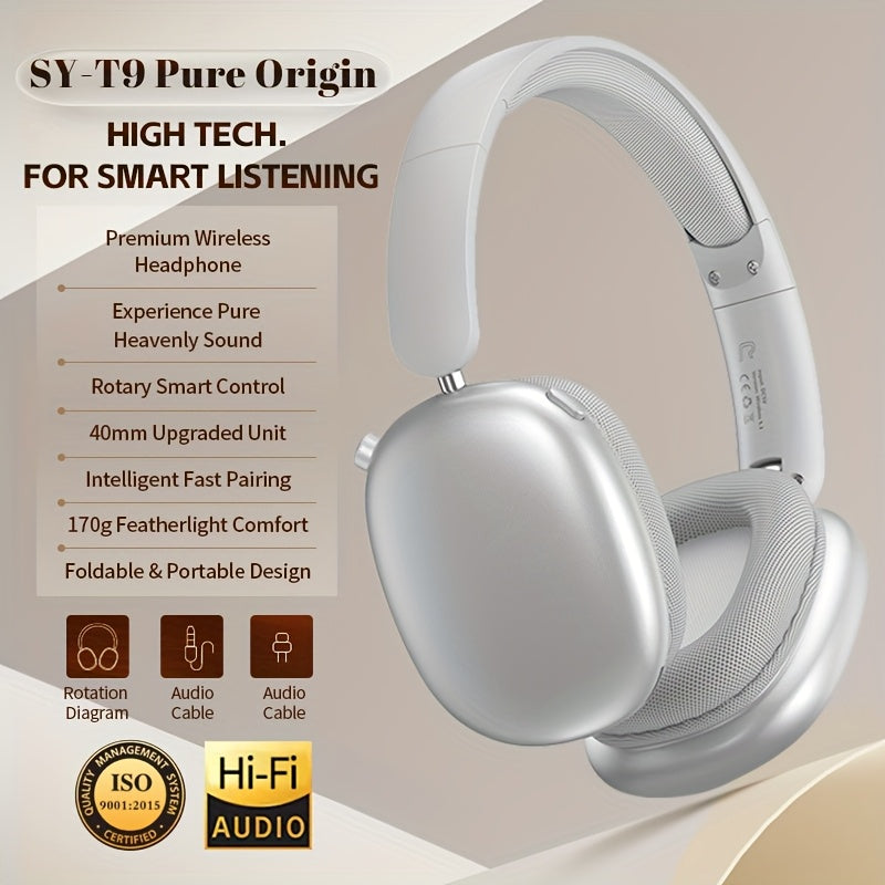 Wireless Foldable Headset with Adjustable Fit and Built-in Microphone