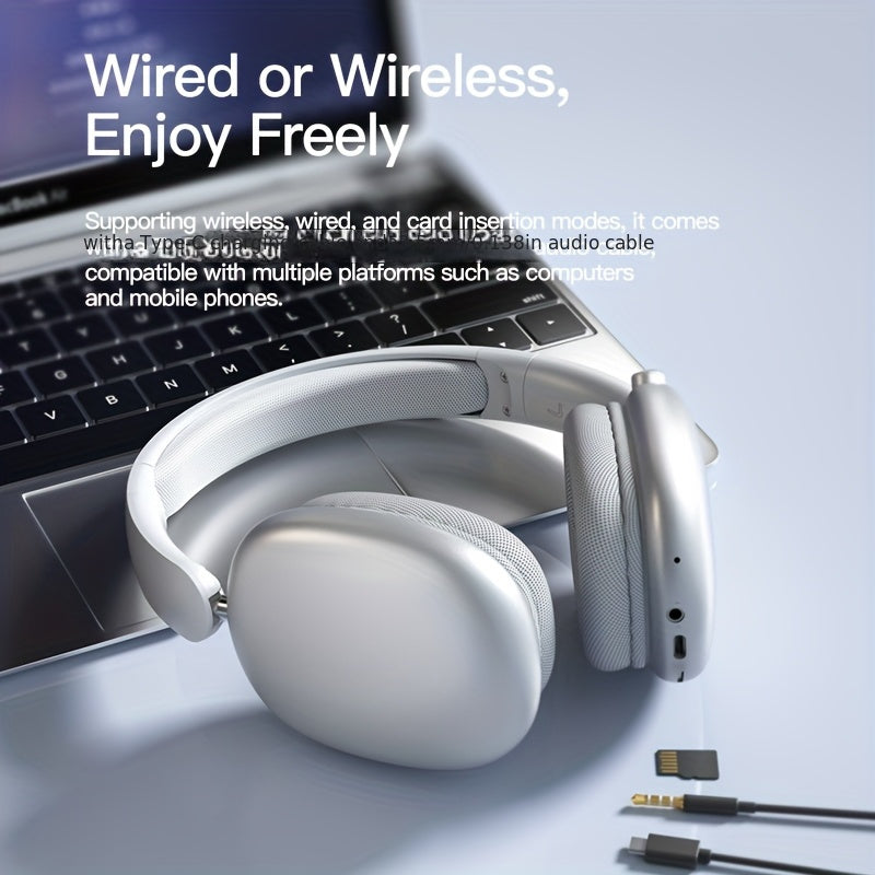 Wireless Foldable Headset with Adjustable Fit and Built-in Microphone