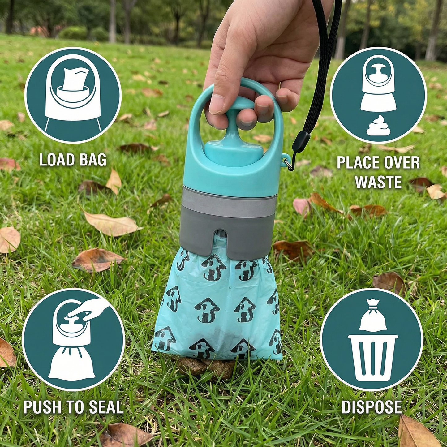 Portable Dog Poop Scooper with Waste Bags for Easy Cleanup