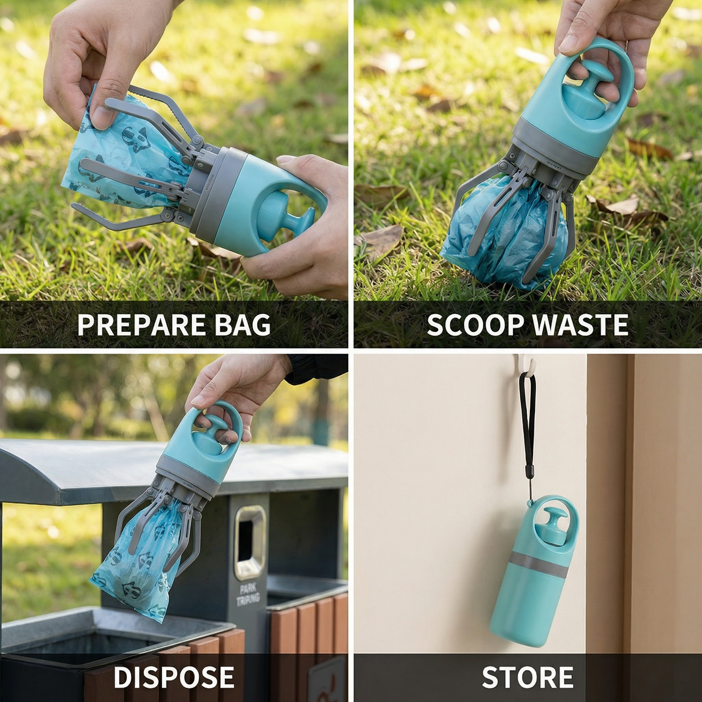 Portable Dog Poop Scooper with Waste Bags for Easy Cleanup