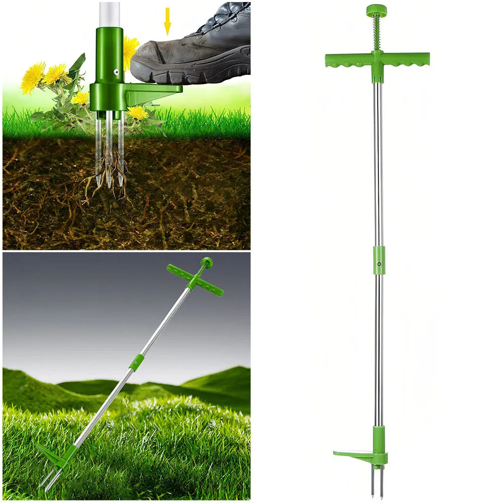 Long-Handled Weed Remover with Foot Pedal and 3-Claw Design
