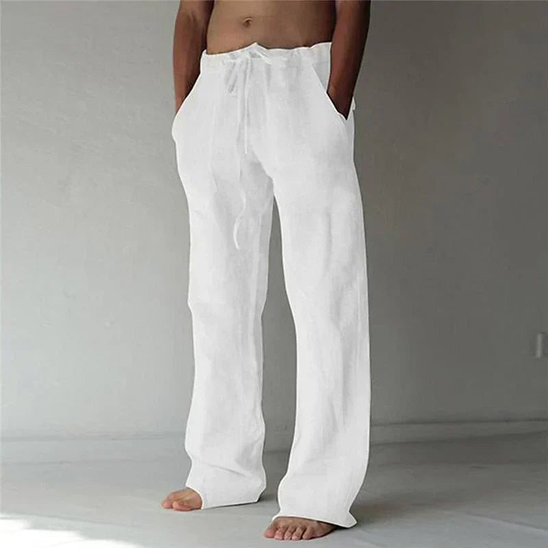 Men's Loose Fit Linen Pants with Elastic Waistband